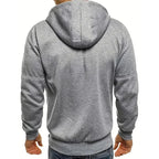 Grey Men's Zip-Up Hoodie with Adjustable Hood & Multi-Pocket Design — William - Back Full
