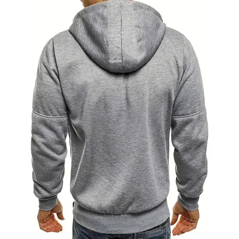 Grey Men's Zip-Up Hoodie with Adjustable Hood & Multi-Pocket Design — William - Back Full